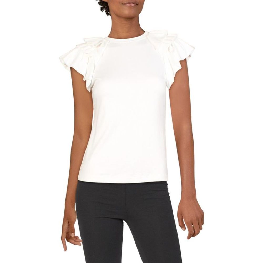 Alexis Womens Cassis White Casual Cotton Ruffle Sleeve Pullover Top Top NWOT